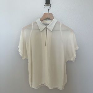 Trina Turk Ivory Sheer Blouse with Leather Collar